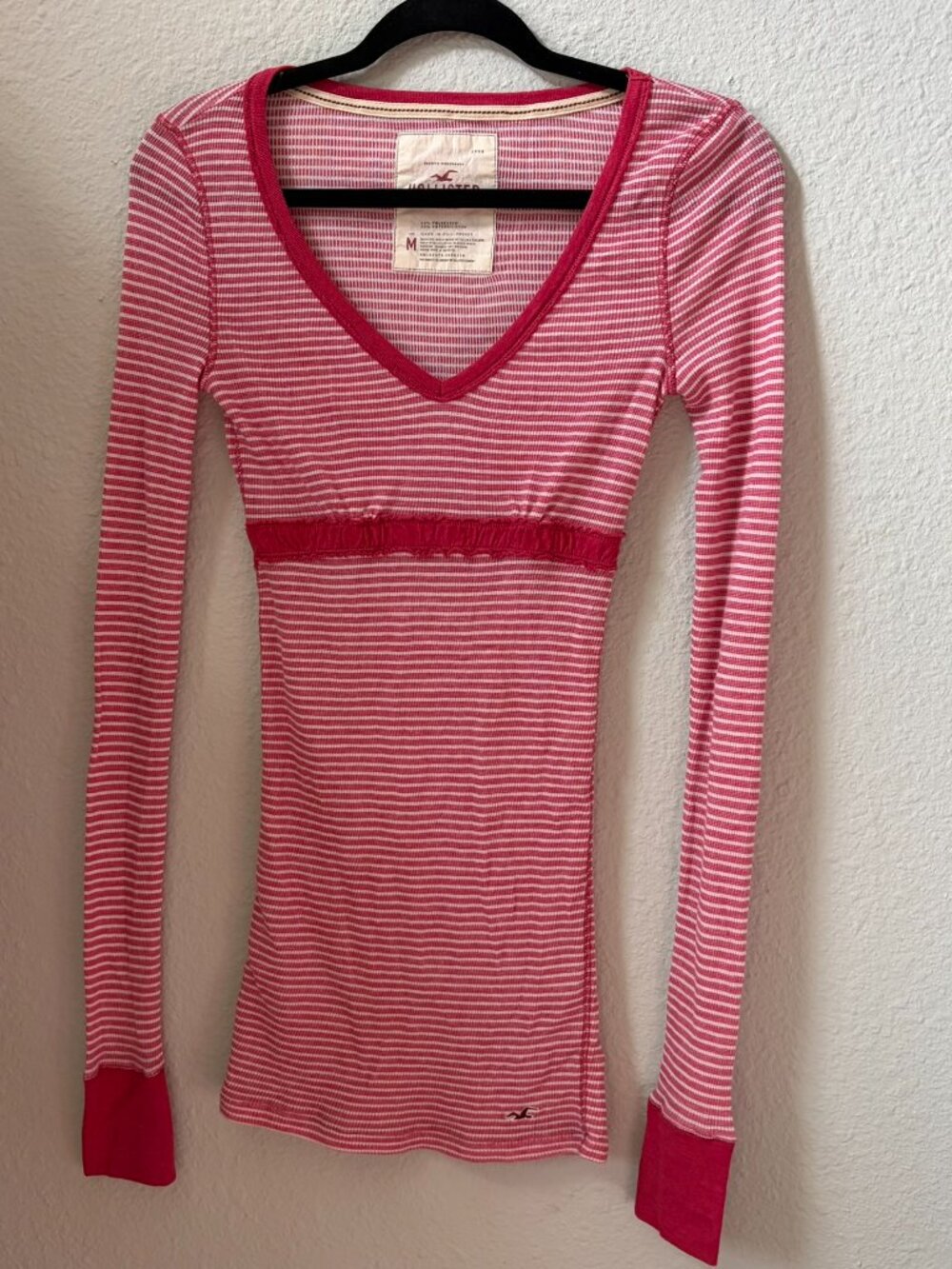 Hollister size medium pink and white striped long sleeve babydoll top y2k - Picture 7 of 11